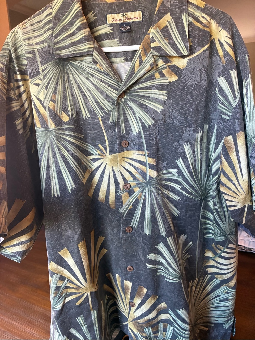 Tommy Bahama Men's Gray Palm-Print Short Sleeve Camp Shirt